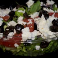 Greek Salad · Fetta cheese, black olives, lettuce, tomato, onion, green peppers, cucumber 