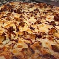 BBQ Chicken Pizza · Fresh chicken cutlet with BBQ sauce, shredded cheese and our famous singas pizza sauce.