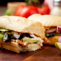 Veggie Sandwich · Green peppers, onions, black olives, and fresh mushrooms with mozzarella cheese and our secr...
