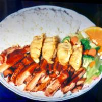 C2. Teriyaki Chicken and Gyoza · Boneless, skinless teriyaki grilled chicken and deep-fried pork and vegetable pot stickers. ...