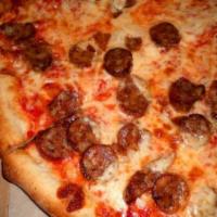Sausage Pizza · Top grade Italian sausage, mozzarella and sauce.
