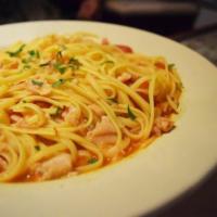 Pasta Napoli · Served with chunks of tender chicken breast, thinly sliced mushrooms, chicken broth, plum to...
