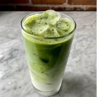 Iced Matcha Latte · Chilled Japanese matcha green tea blended with milk. (unsweetened)
