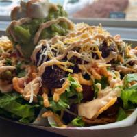 Southwest Loaded Nachos · Choice of corn chips, curly fries, or tots. Shredded cheese, (v) warm three-bean chili, gree...