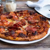 Triple Pepperoni Pizza · Featuring Three Kinds of Pepperoni! Old World Style, Traditional, and Large Thin-Sliced all ...