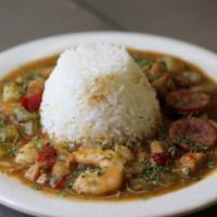 Gumbo · Soup with okra, protein, and a variety of vegetables.