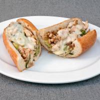 Fresh Chicken Sandwich · Chopped chicken and melted cheese served in a toasted hoagie roll. Add 2 veggies!