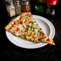 Vegetable Pizza Slice · Mozzarella and fresh vegetables.