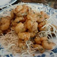 Sesame Shrimp · Shrimp marinated in garlic and wine sauce, sauteed with green onions and sesame seed and und...