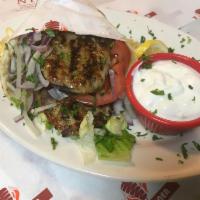 Bifteki Sandwich (chicken or beef) · Greek seasoned beef or chicken patty on a pita with lettuce, tomatoes,onions, and tzatziki s...