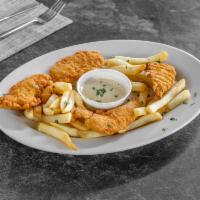 Chicken Fingers Deluxe · With pickle, coleslaw and french fries.