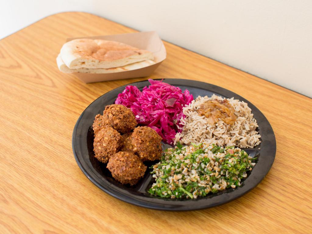Sultan's Plate · Choose any 4 entree sides. Served with your choice of white, whole wheat, or gluten-free pita. Choose sides labeled vegan or gluten free to modify your plate if desired.