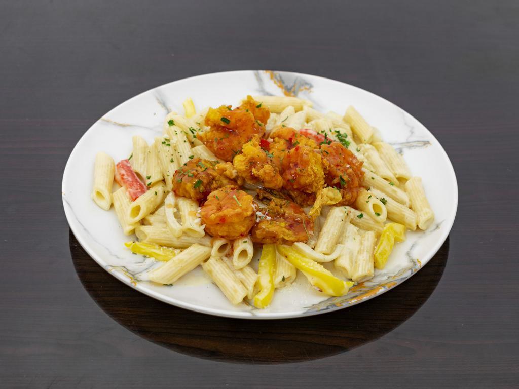 Sun Island Veggie Rasta Pasta · Tasteful pasta with vegetables and alfredo sauce 