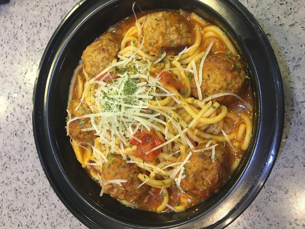 Spaghetti with meatballs  · house special tomato sauce with meatballs on spaghetti , parmesan cheese on top .