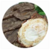 BEEF TENDON BOWL 牛腱盖饭  · beef tendon with white rice，sping mix and fried egg on both sides  on the top   酱香牛腱，煎蛋和sala...