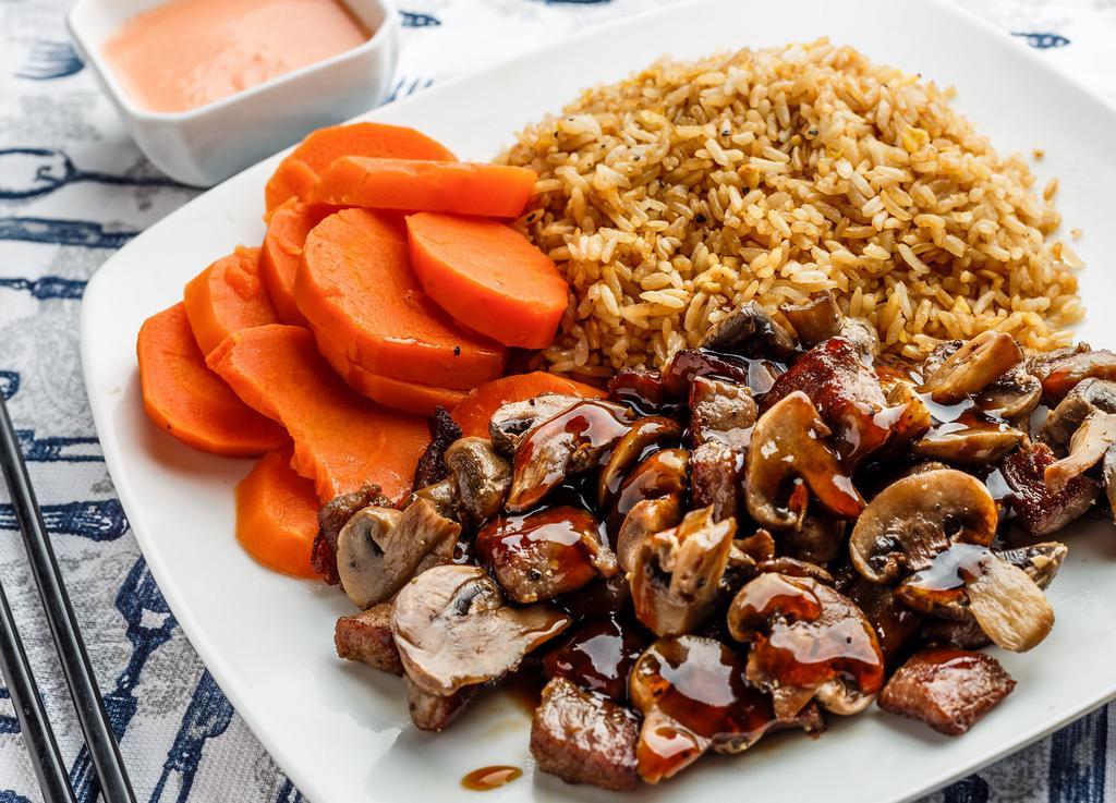 Steak Hibachi Dinner · Served with  fried rice, sweet carrots, mushroom and house salad.