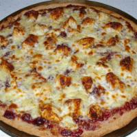 Chicken Cutlet Pizza · Mozzarella, lightly breaded chicken cutlet and sauce.