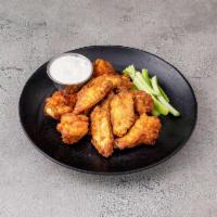 10 Pieces Buffalo Wings · Served with choice of sauce with blue cheese and celery.
