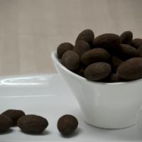 90% Dark Chocolate Covered Almonds · Extra dark 90% chocolate ladled onto glazed almonds. Lightly coated with rich black cocoa fo...