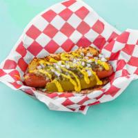 The Sweet Home Chicago Dog · We're on a mission from god. A classic Chicago dog in a Hawaiian bun topped with a pickle sp...