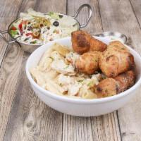 Chicken Alfredo  · Served with hot fresh-baked bread and a side salad. 