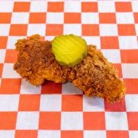 Single Tender · Nashville style hot chicken, brined, fried, and seasoned to your choice of spice, with a pic...