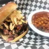 BBQ Pork Sandwich · Popular. Our tender smoked BBQ pork, pulled and chopped, served on a toasted bun with colesl...