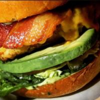 Chicken Avocado Sandwich  · Grilled chicken, lettuce, tomato, avocado, bacon, Swiss, and homemade herb aloi. Served on a...