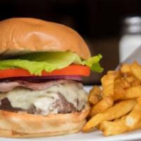 Gaelic Burger  · Char-grilled sirloin burger topped with Irish white cheddar cheese and Irish bacon.