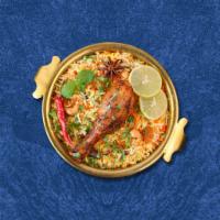Chicken Bayside Biryani · Marinated chicken and saffron-flavored basmati rice with herbs and spices, garnished with ra...