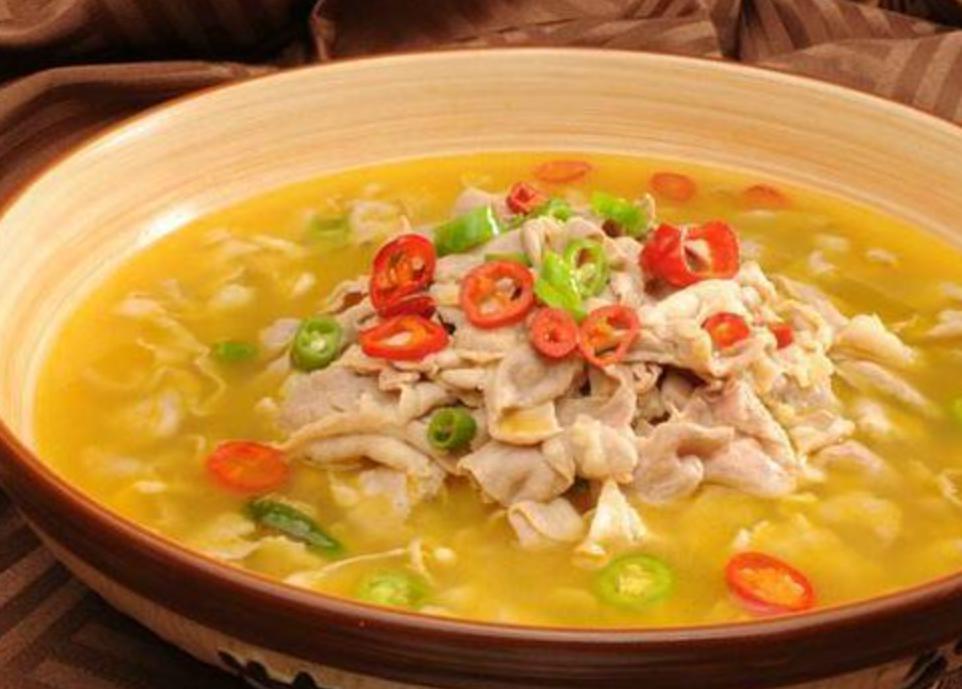 酸汤肥牛 Soup Soup with Fatty Beef · Soup that is both spicy and sour, typically flavored with hot pepper and vinegar.