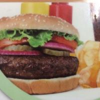 Cheeseburger Lunch · Choice of cheese, with lettuce and tomatoes.  Served with Choice Of: Chips, Onion Rings Or F...