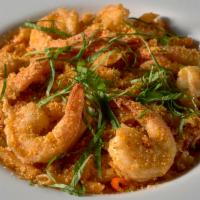 Spicy Shrimp Arrabiata Pasta · Texas Gulf shrimp & penne pasta in a spicy Arrabiata sauce with Giardiniera peppers, grape t...