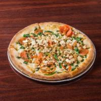 Chicken Rustica Pizza · Grilled chicken with spinach, basil, feta cheese, Roma tomatoes, mozzarella and Sicilian ext...