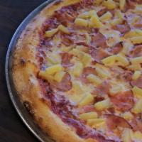 Hawaiian Pizza · Pineapple, Canadian bacon, Wisconsin mozzarella, and Russo’s pizza sauce.