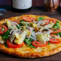 Heart-Healthy Veggie Pizza · Fresh spinach, artichokes, white onions, mushrooms, Roma tomatoes,
basil and Wisconsin mozza...