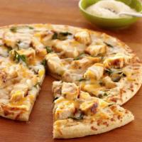 Chicken Pizza  · Savory pie with a dough base topped with sauce and cheese.