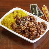 C18. Sesame Chicken Combo Platter · Served in a sweet sauce served with sesame seeds.