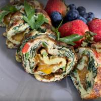 Spinach, Egg, Red Onion and Feta Roll · Wrapped with crescent roll into a perfect twirl. 