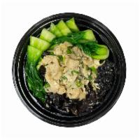 Homestyle Chicken Over Rice · Chicken Slices with Bok choy, Chinese mushroom in homemade sauce with garlic, ginger, scalli...