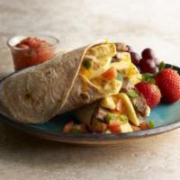 Southwest Breakfast Wrap · Organic wheat wrap filled with fresh-cracked eggs, melted cheddar, our fresh-made pico de ga...