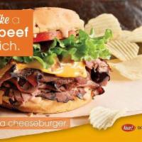 Deli Burger · Hot Roast beef piled high on our Ancient grain bun with American Cheese, 1000 Island dressin...