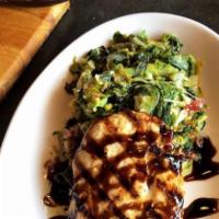 Sicilian Grilled Chicken · Topped with balsamic marinade over Utica greens.