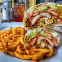 Just Chicken Wrap · Grilled chicken or chicken cutlet, romaine lettuce, sliced tomatoes, cheddar cheese, chipotl...