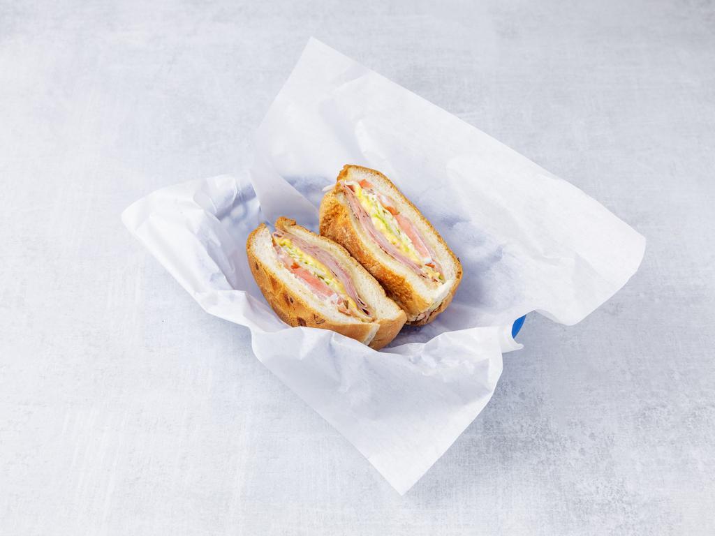 Hot Ham Sandwich · Served with American cheese, lettuce, tomato and mayo.