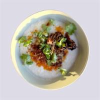 Lugaw - Jasmine Rice Congee  · Lugaw is a filipino savory jasmine rice porridge served with Smallhold maitake mushrooms, cr...
