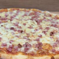 Hawaiian Pizza · Chunks of pineapple, ham, tomato sauce and mozzarella,