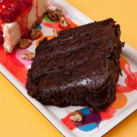 Slice of Double Layer Chocolate Cake · 