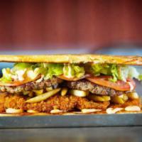 Oy Vey Burger · Our homemade, hand-crafted made fresh to order 2 beef patties, Crispy Schnitzel -Topped With...