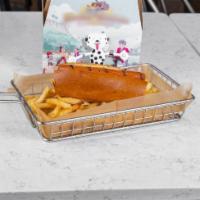 Kids Hot Dog · All-beef hot dog served plain on a toasted bun, Served with fries.